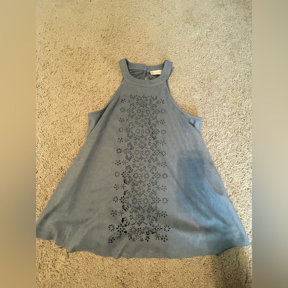 Suede high neck sleeveless blouse